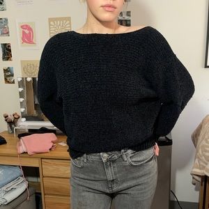 Forever 21 Black Boat Neck/Off the Shoulder Black Knit Sweater - Size L